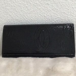 CARTIER Happy Birthday Patent Leather Embossed Black Long Wallet Women’s EUC